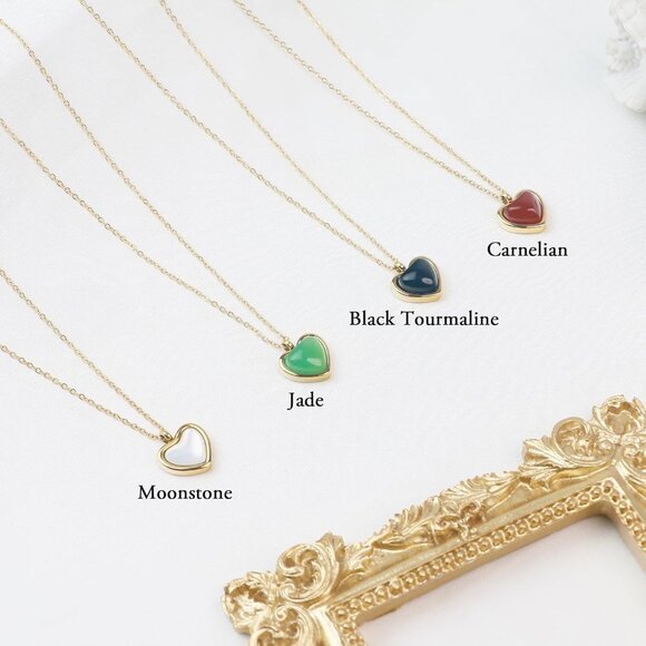 Heart Necklace as Christmas Gifts, Black Tourmaline Gothic Necklace Red Carnelia - Picture 7 of 7